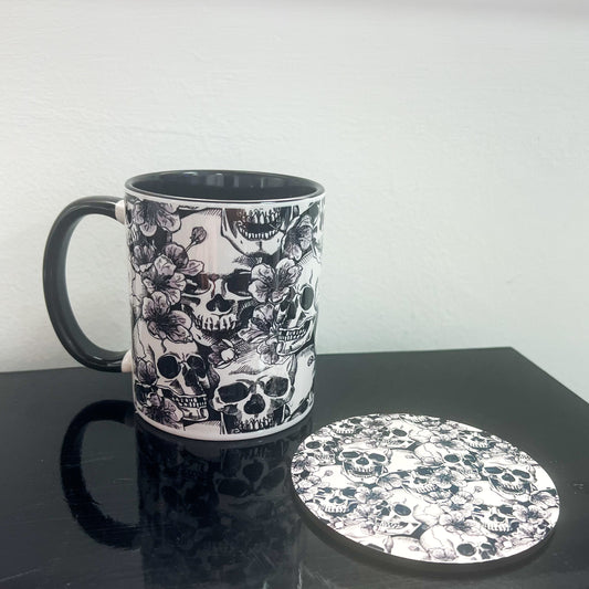 Black and white Skulls Mug & Coaster Set