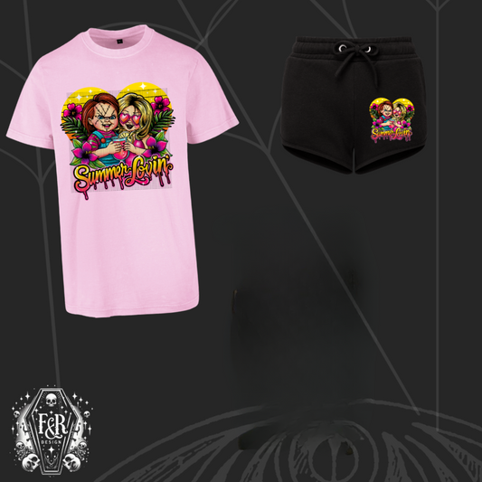Chucky & Tiff Summer Pink Tee & Retro Jogger Shorts Set