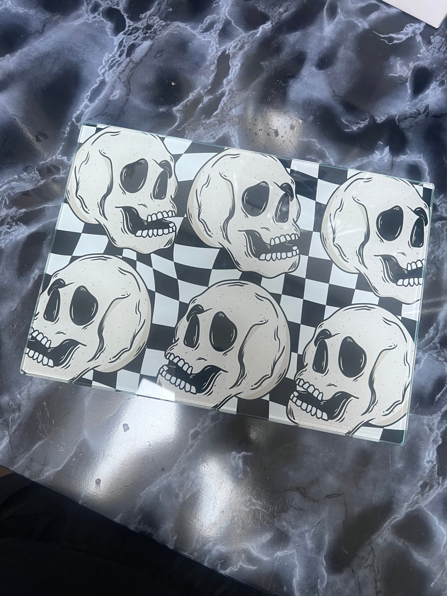 Skull Checkered Glass Chopping Boards