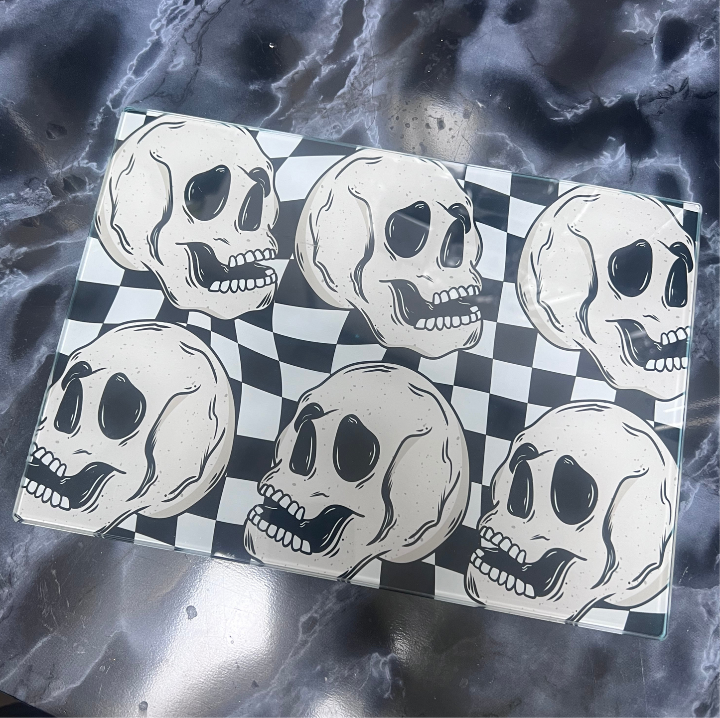 Skull Checkered Glass Chopping Boards