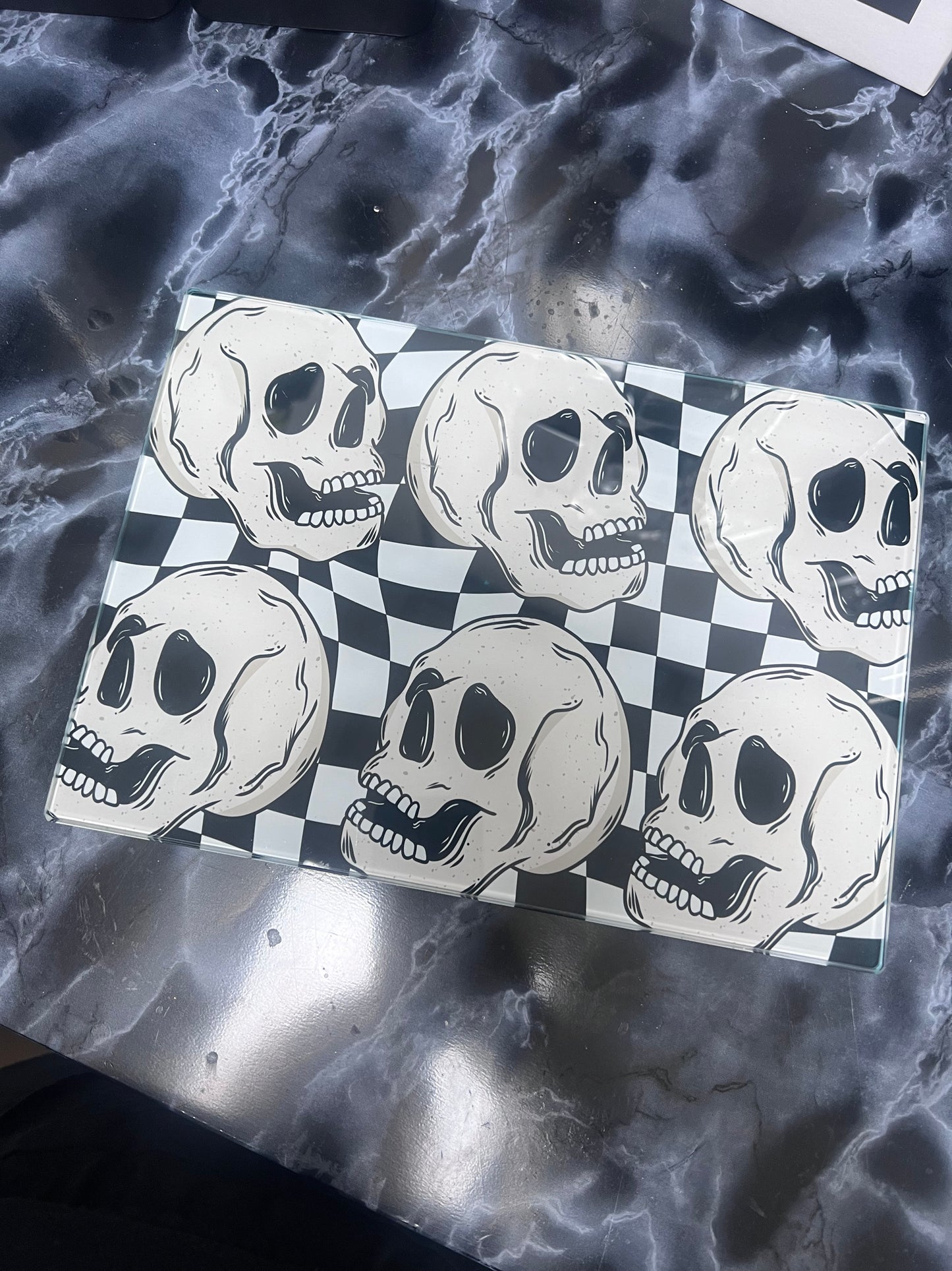 Skull Checkered Glass Chopping Boards