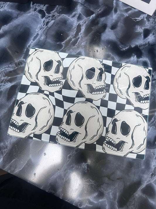 Skull Checkered Glass Chopping Boards